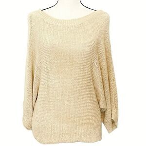 Umgee USA Cream Long Sleeve Boat Neck Camel Knit Tunic Sweater Size M/L